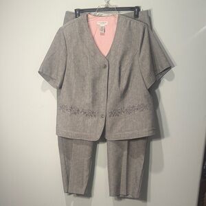 Sag Harbor Gray Embroidered Pantsuit
